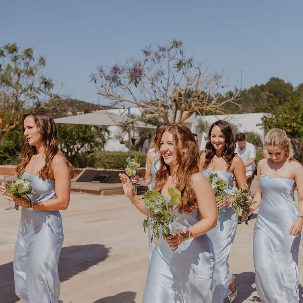 bridal-party-in-pastel-blue-satin-strapless-bridesmaid-dresses