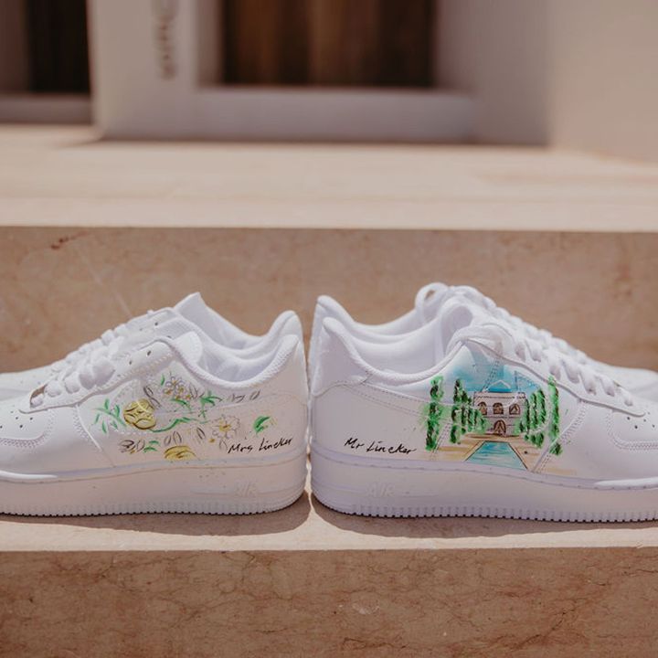 personalised-painted-white-air-force-wedding-trainers