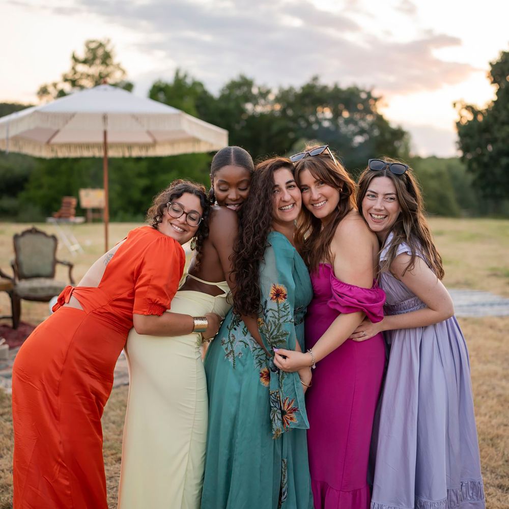 Mismatched colourful bridesmaid dresses styled on different body types