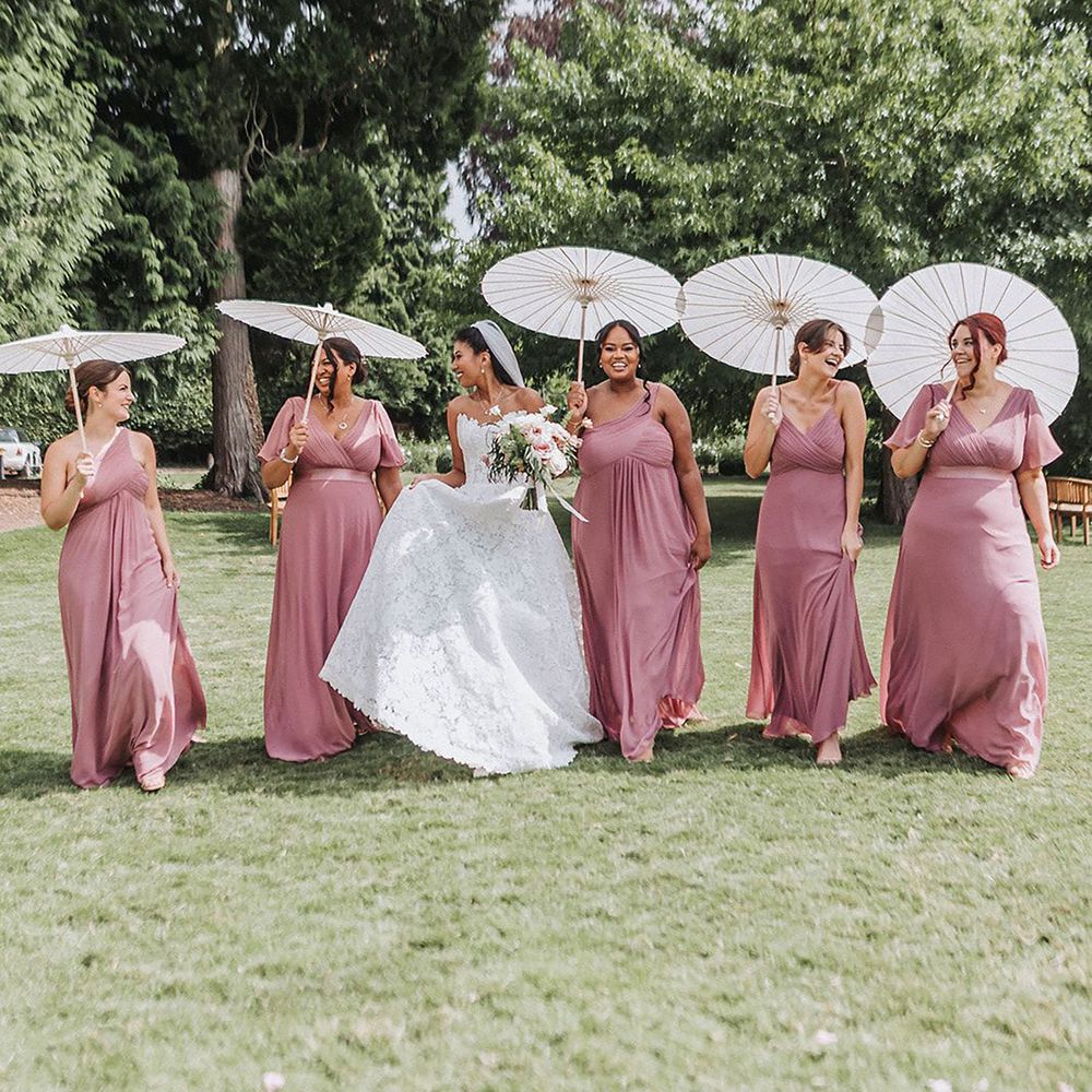 Pink bridesmaid dresses styled on different body types