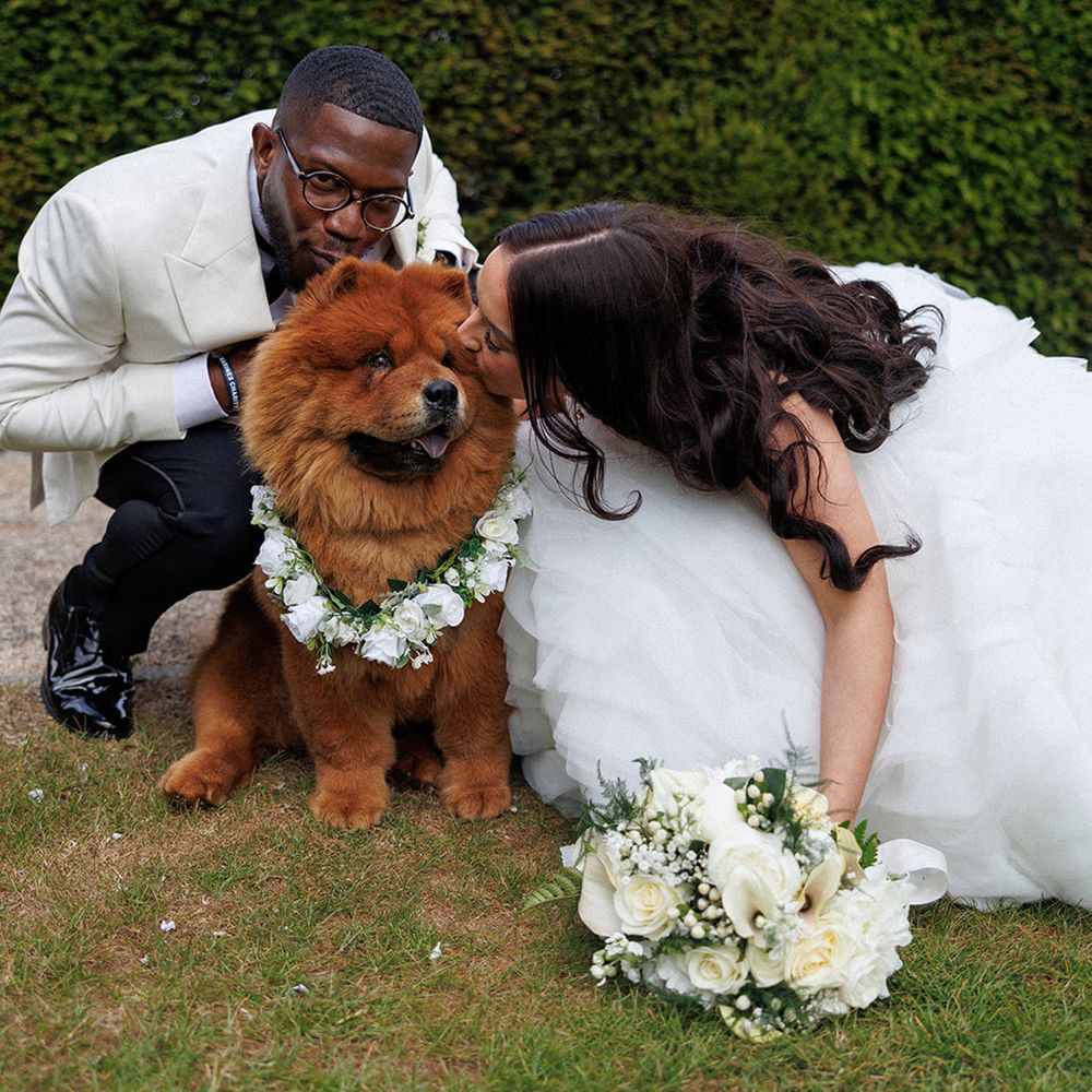 Bride kisses her pet dog, Solero