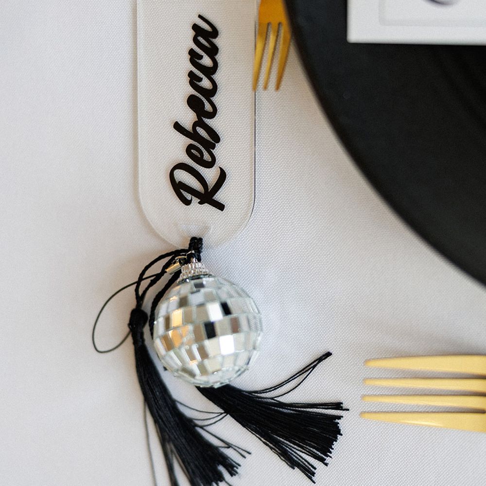 disco-tassel-wedding-place-name-sign
