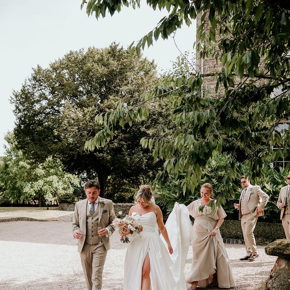 bride-wearing-front-slit-wedding-dress