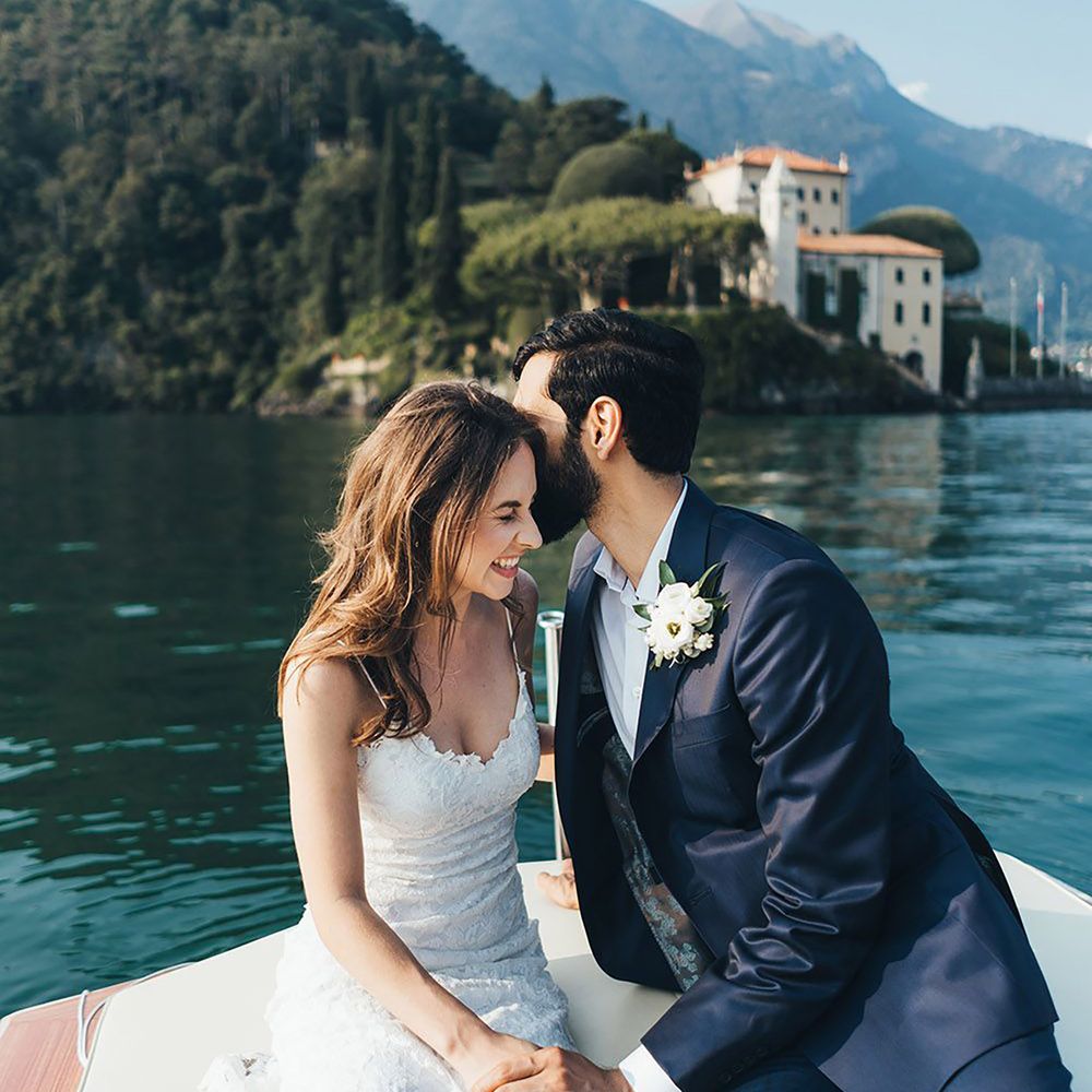 Couple on a small boat on Lake Como