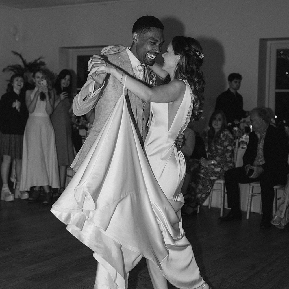 Black and white first dance couple photo