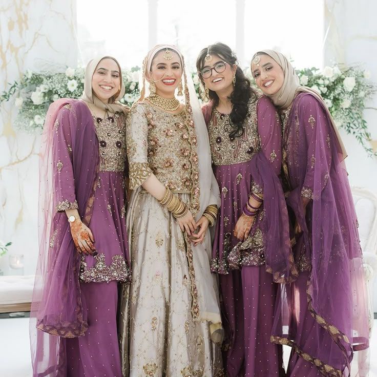 Bride & Bridesmaids in Purple & Gold Saree's For Gold Islamic Wedding at Isla Gladstone Conservatory