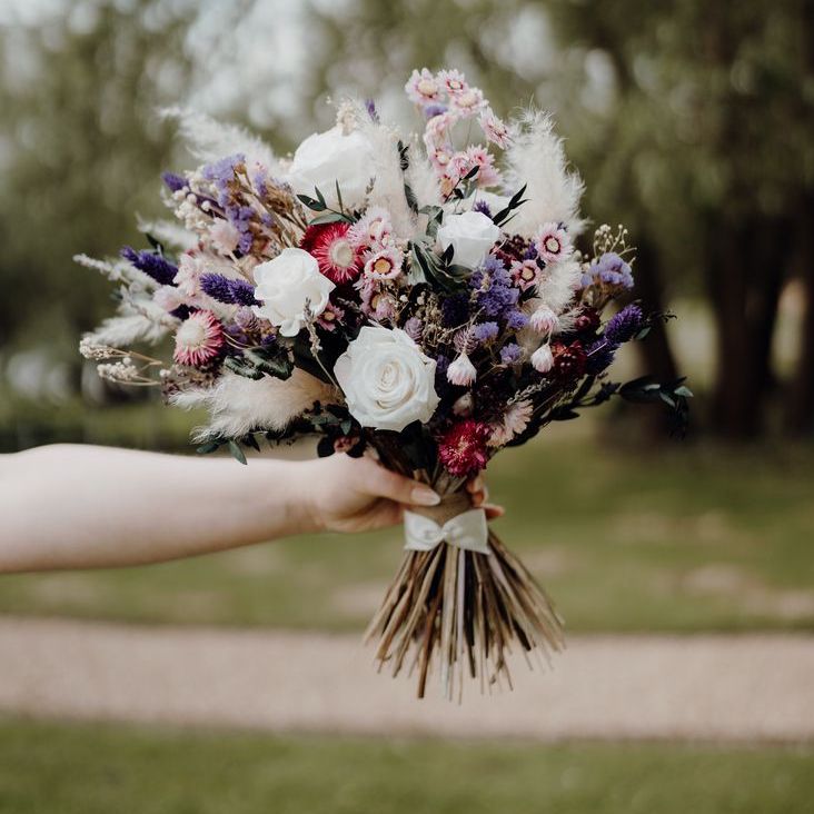 Dried Flower Boho Bridal Bouquet wit Purple Flowers