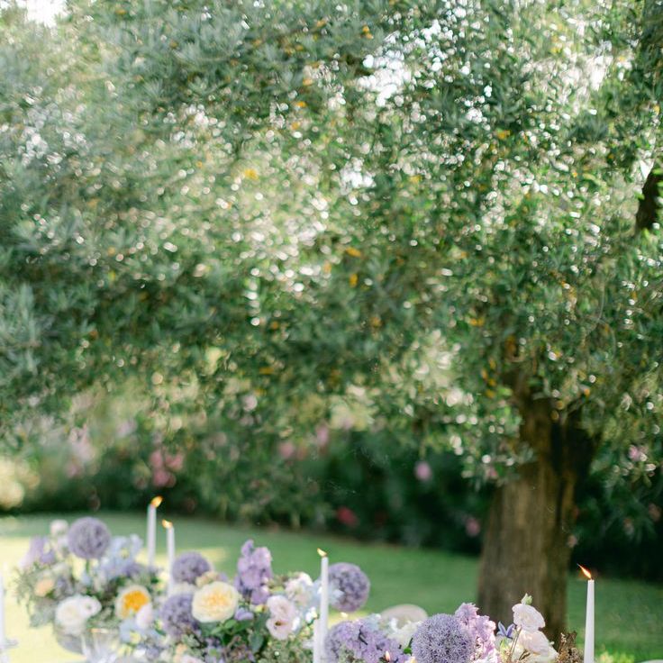 Lilac Purple Wedding Tablescape with Pastel Wedding Flower Centrepieces