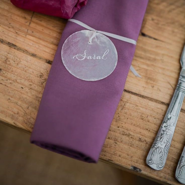 Purple Napkin with Clear Name Place Setting