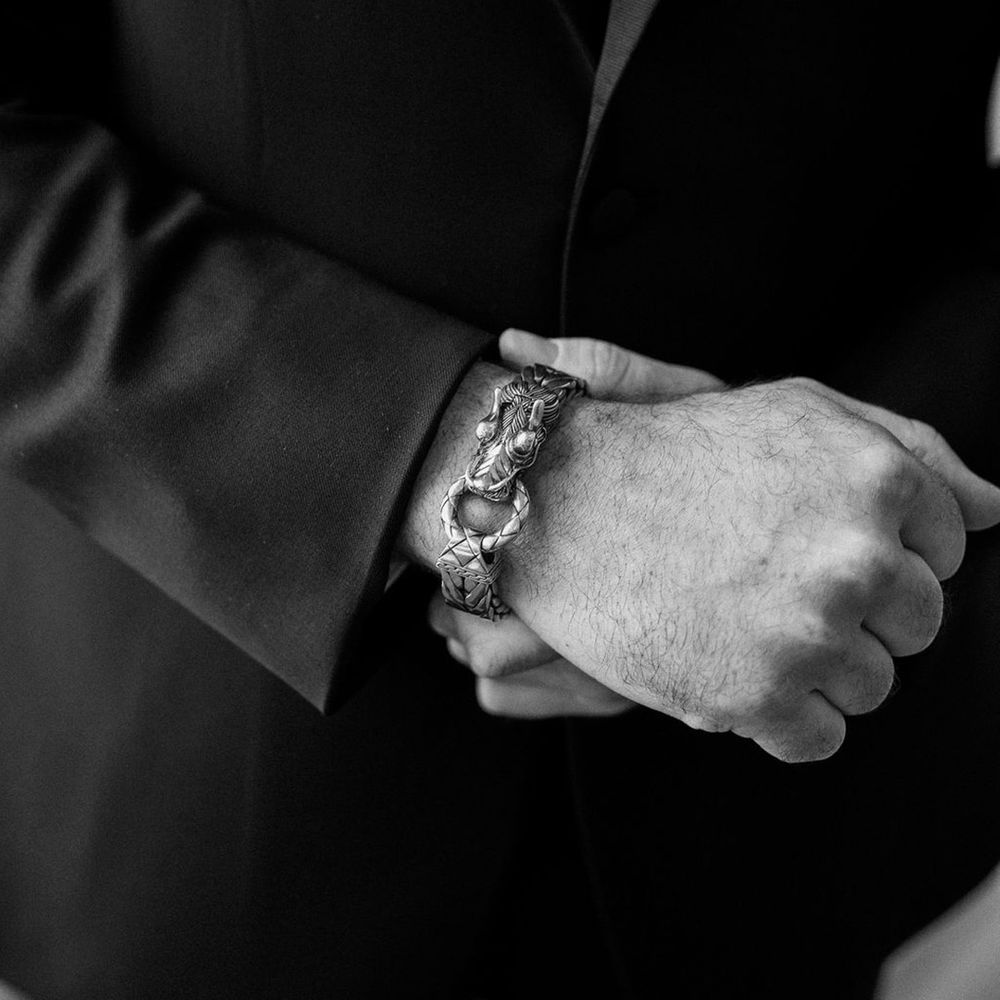 groom-wearing-silver-bracelet