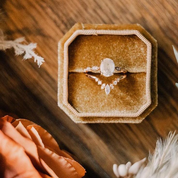 Wedding ring stack in ring box 