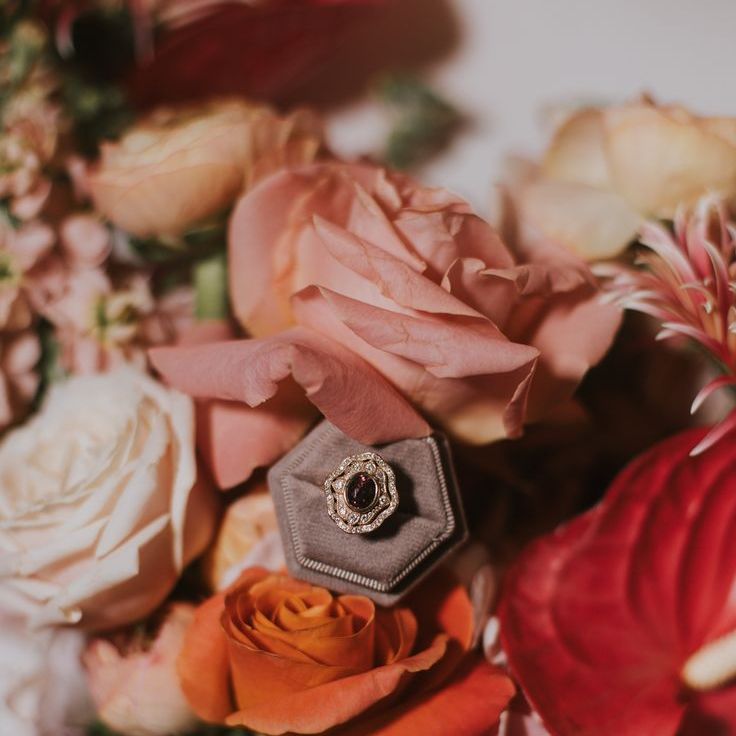 Unique Alternative Vintage Engagement Ring with Red Stone