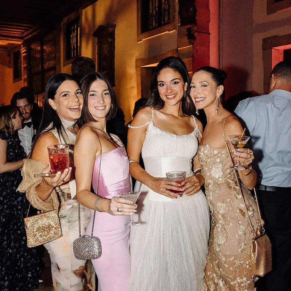 Stylish pink and gold modern wedding guest dresses