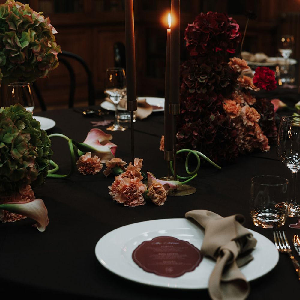 Cosy moody wedding breakfast 