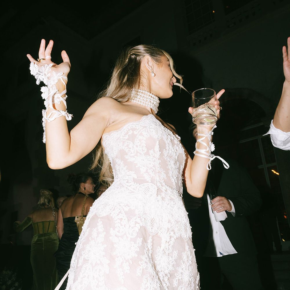 pearl-choker-with-lace-short-strapless-reception-dress