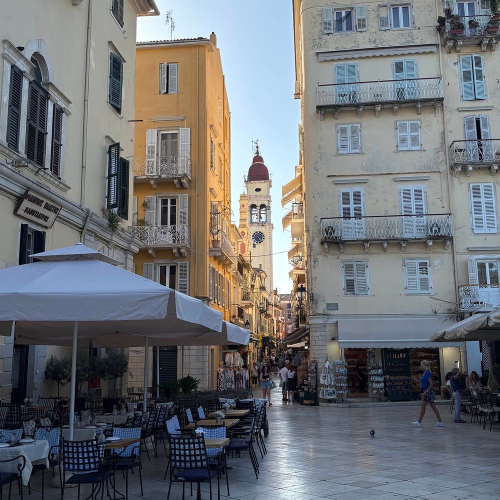 Corfu Old Town shops, cafes and restaurants