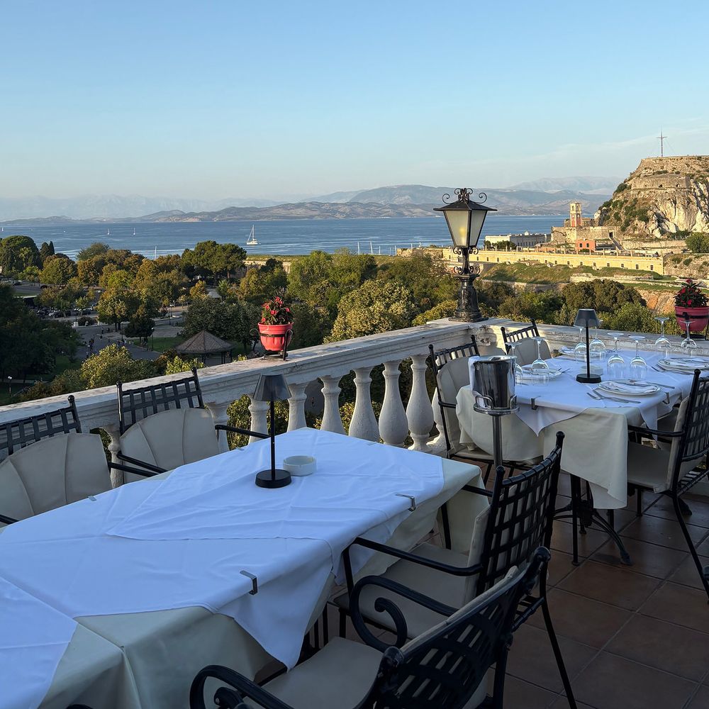 Corfu Old Town Cavalieri Roof Garden restaurant for sunset drinks