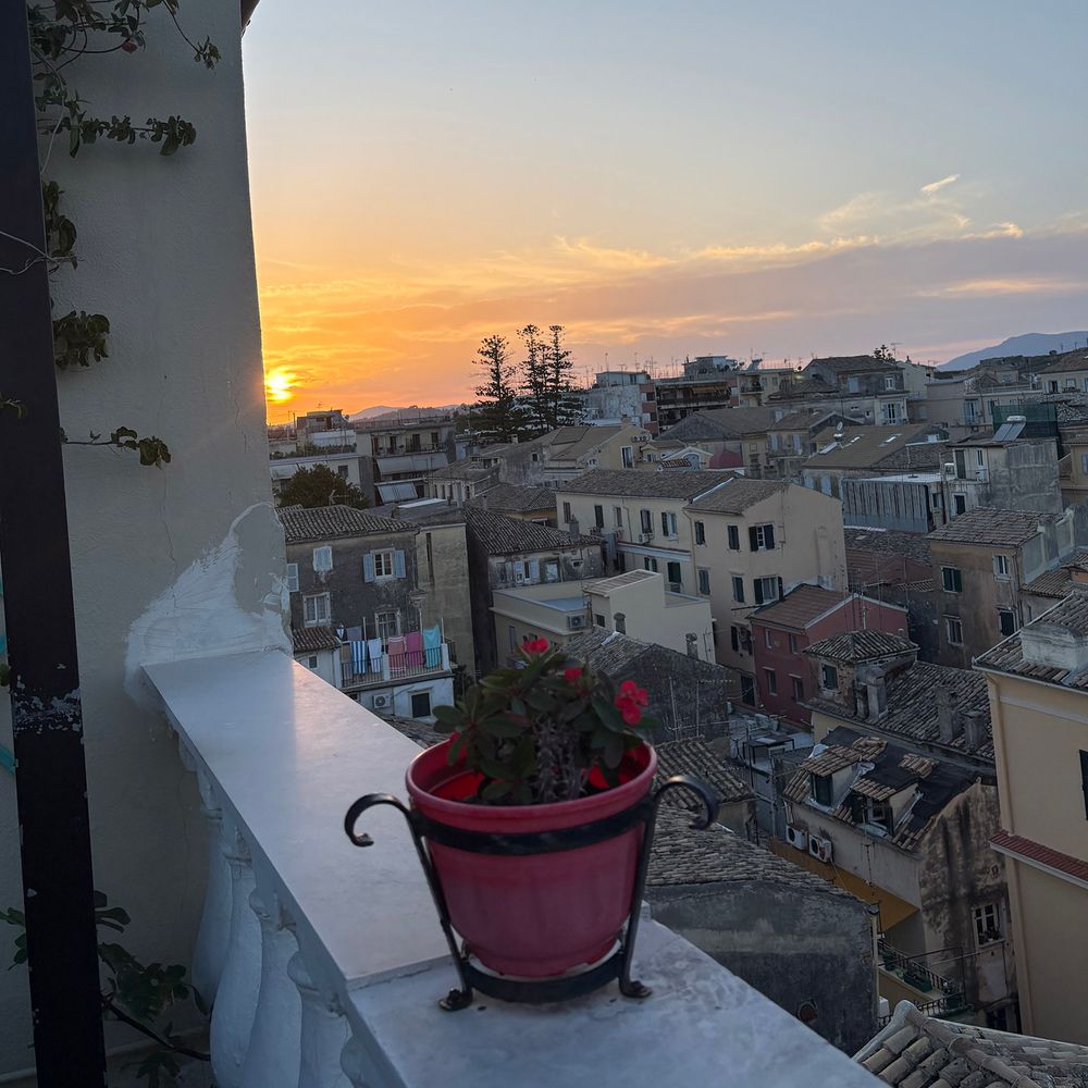 Corfu Old Town sunset view at Cavalieri Roof Garden