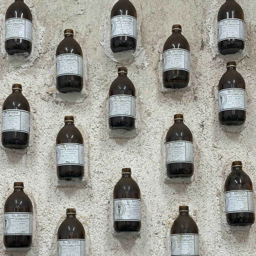 Dr Kavvadia Olive Oil Farm wall of oils
