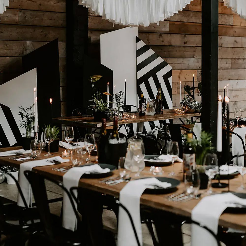 The Shack Revolution engagement party venue table decor