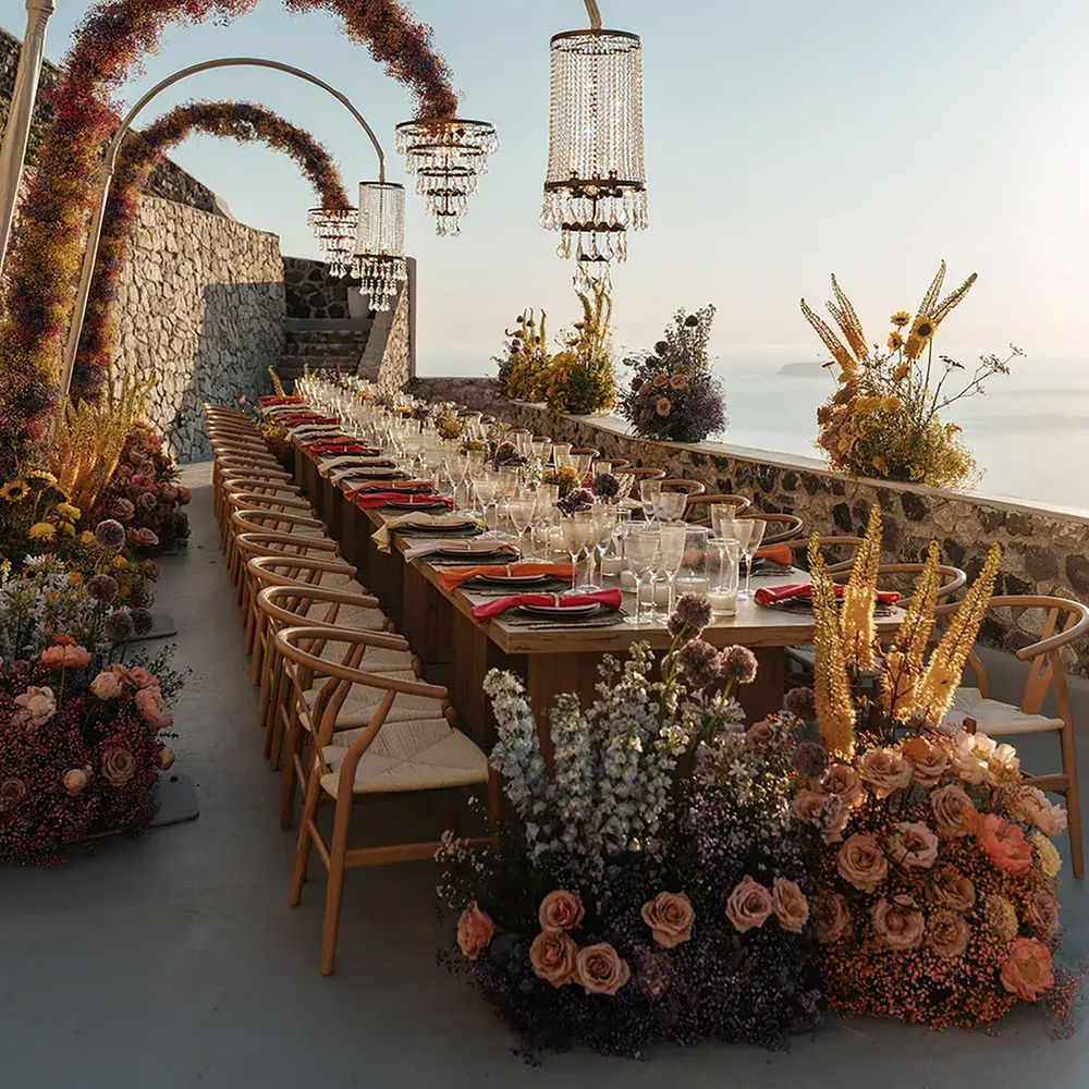 Beautiful wedding tablecape for outdoor destination wedding in Santorini