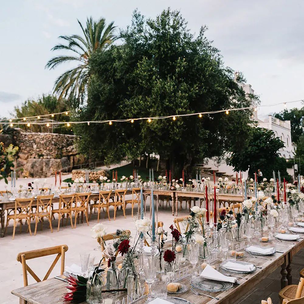 Outdoor wedding tables for destination wedding in Puglia, Italy