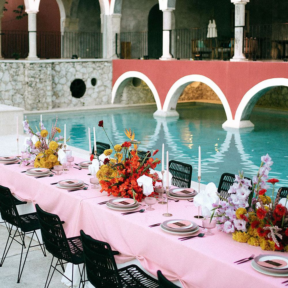 Outdoor table at destination wedding in Tulum, Mexico