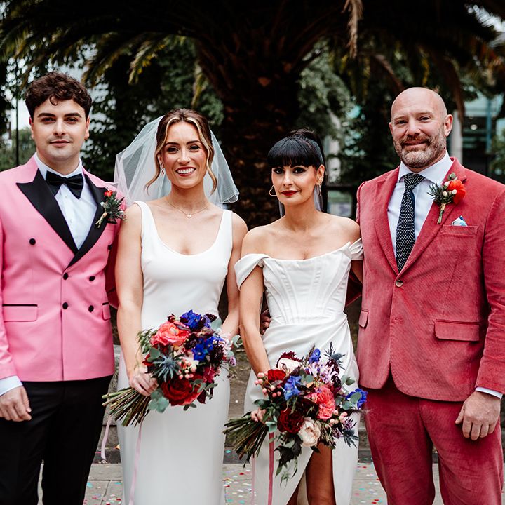 brides-and-wedding-guests-in-different-pink-suits