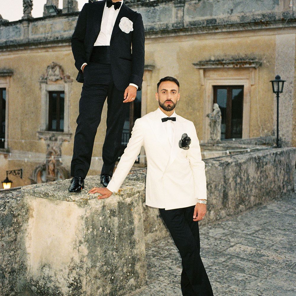 grooms-in-mismatched-black-and-white-tuxedos