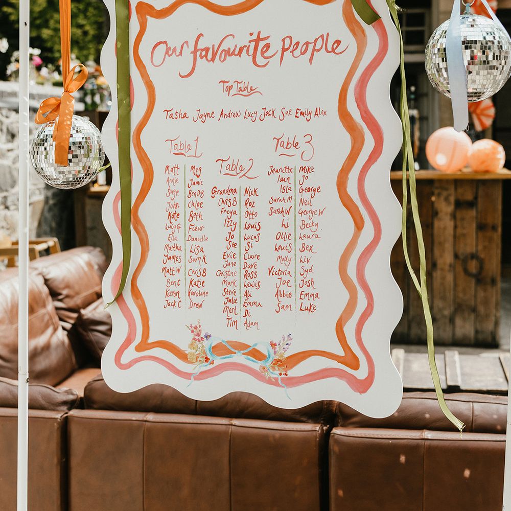 green-and-orange-wedding-seating-chart-signage