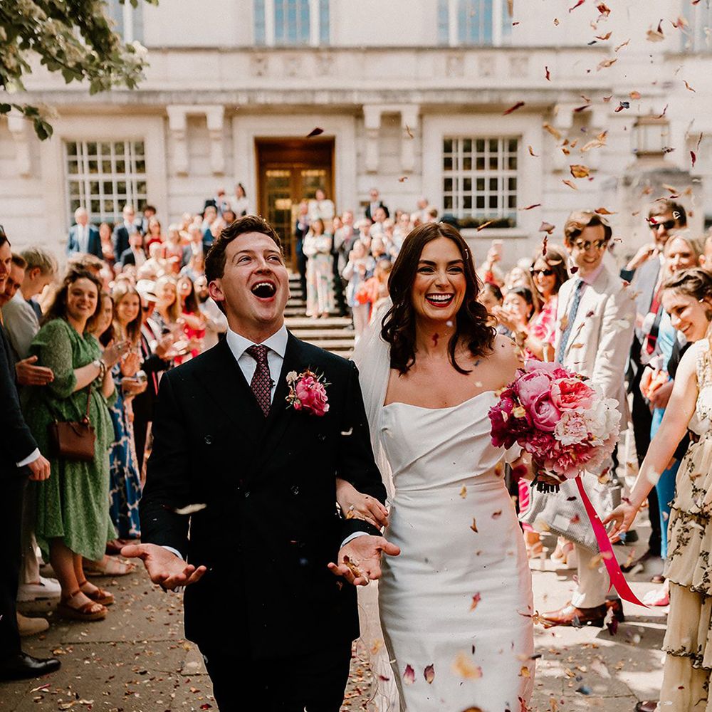 Dried petal wedding confetti exit 