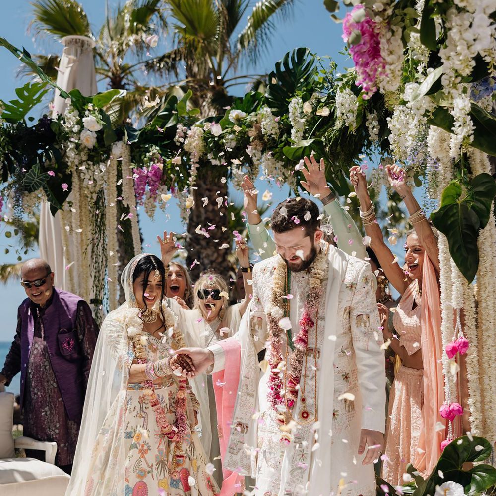 Pastel confetti for Hindu wedding ceremony exit