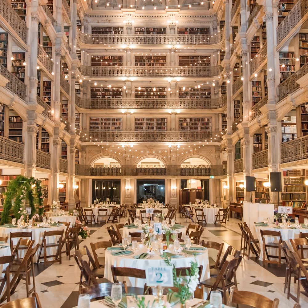 Wedding breakfast set up at George Peabody Library 