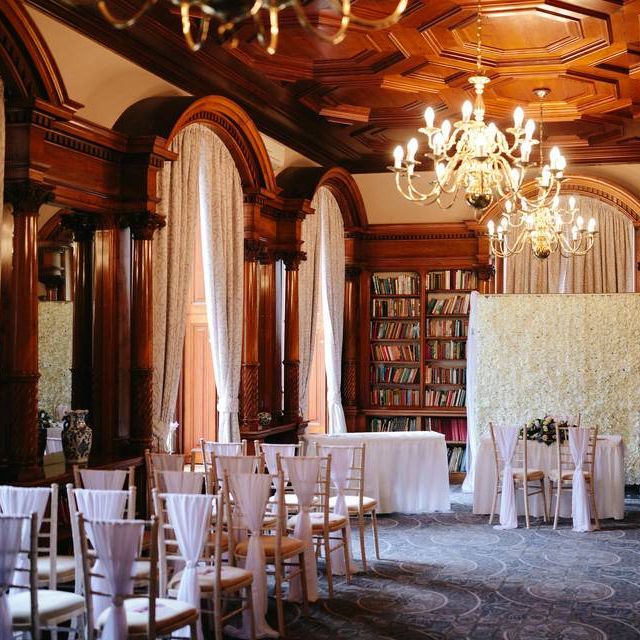 Library civil ceremony wedding at Oakley Hall Hotel