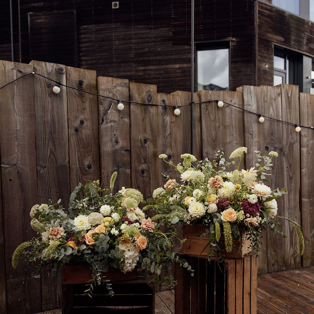 Wedding flowers for outdoor coastal wedding 