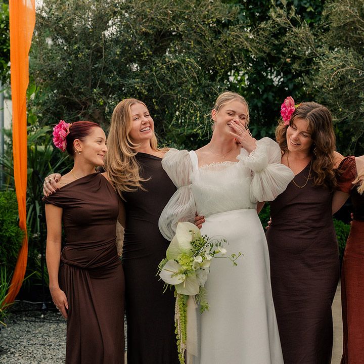 bridal-party-in-mismatched-brown-bridesmaid-dresses