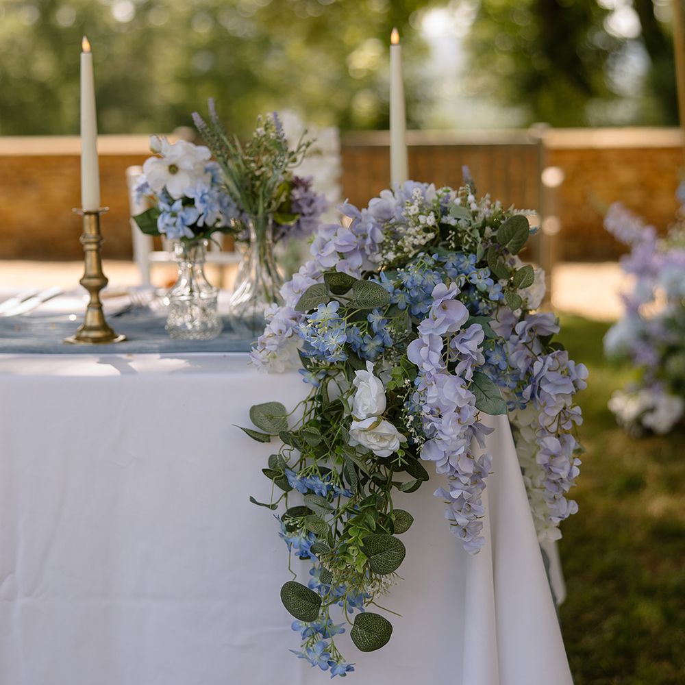 Blue wedding flowers with hydrangeas