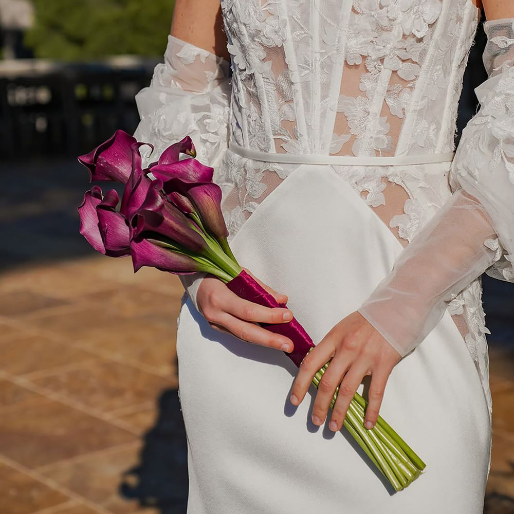 Sheer corset style spring wedding dress with floral lace