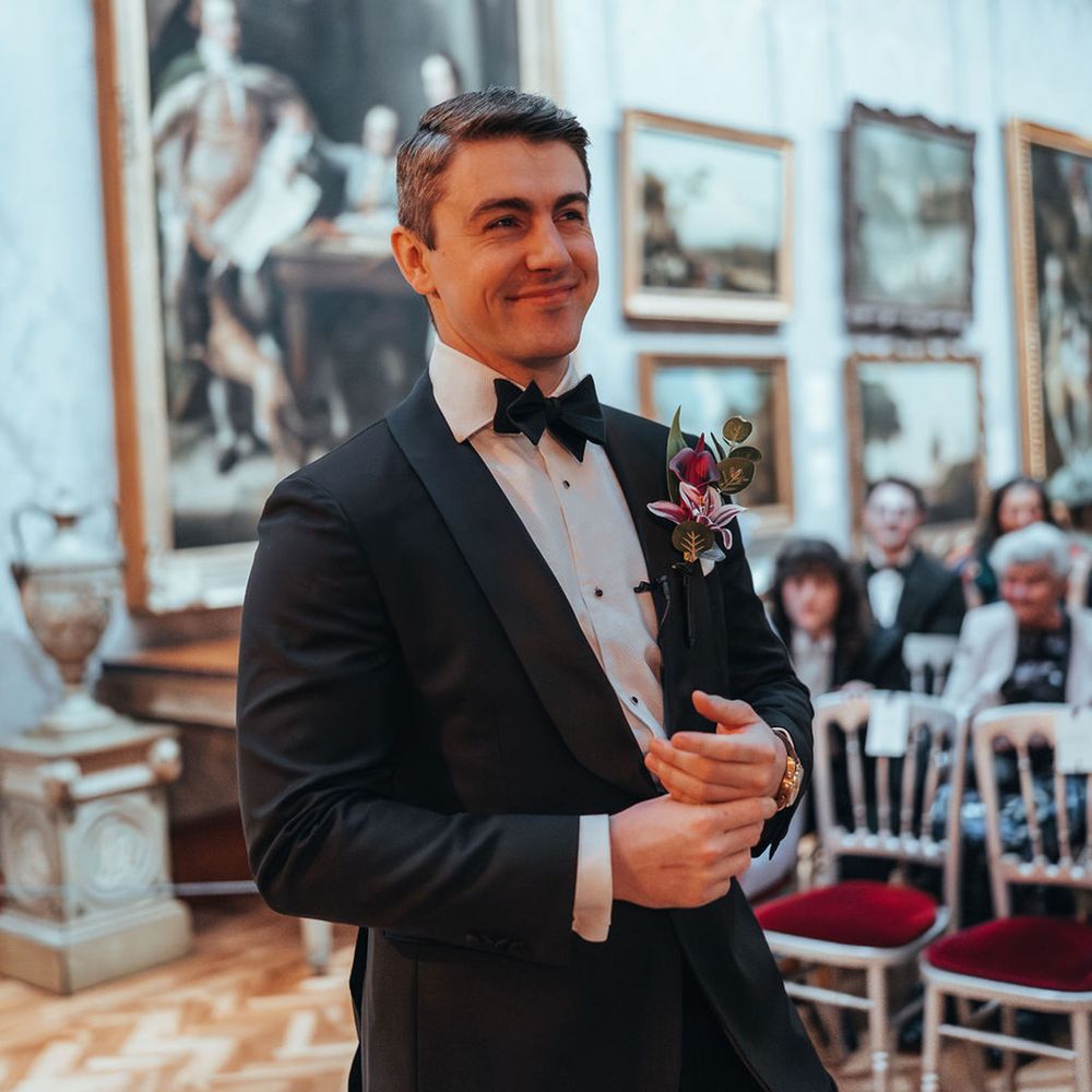Groom waits to see the bride at the altar 