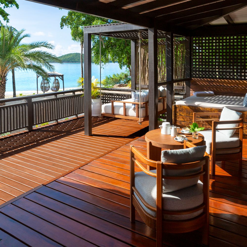 Balcony terrace bedroom at Hermitage Bay Resort