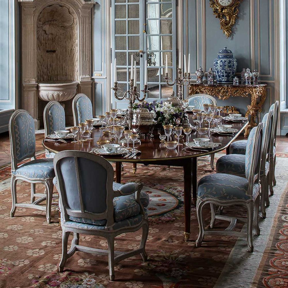 Chateau de Villette blue dining room 