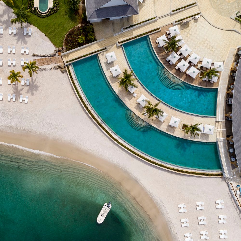 Sandals Saint Vincent & The Grenadines pool boat aerial view