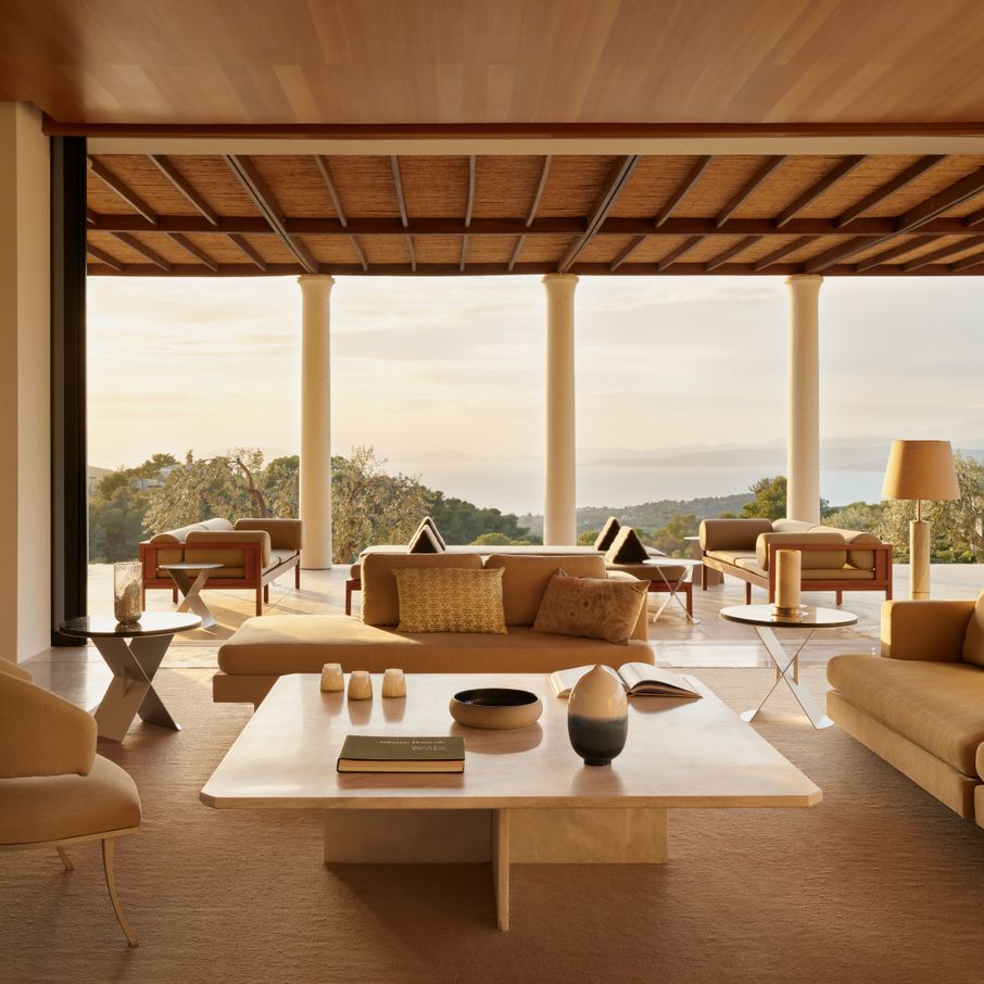 Amanzoe villa with living ares with minimalist design
