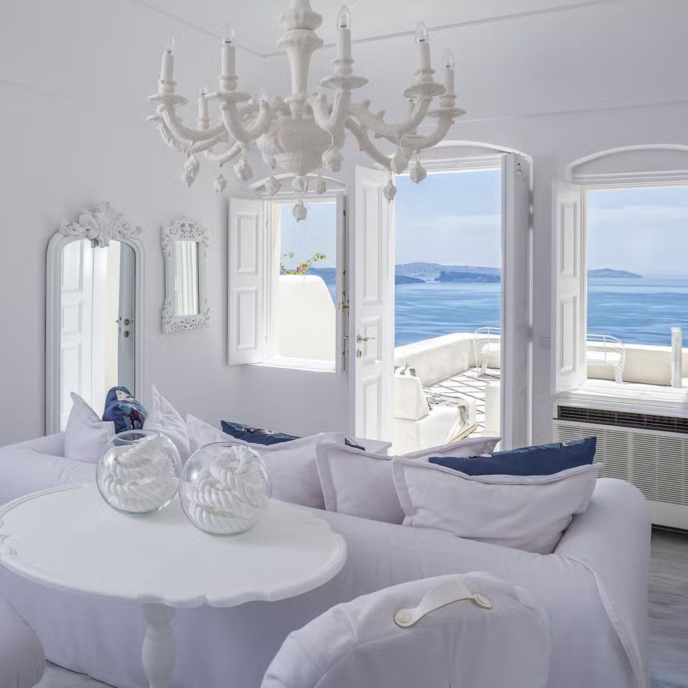 Canaves Oia living space at Greece hotel