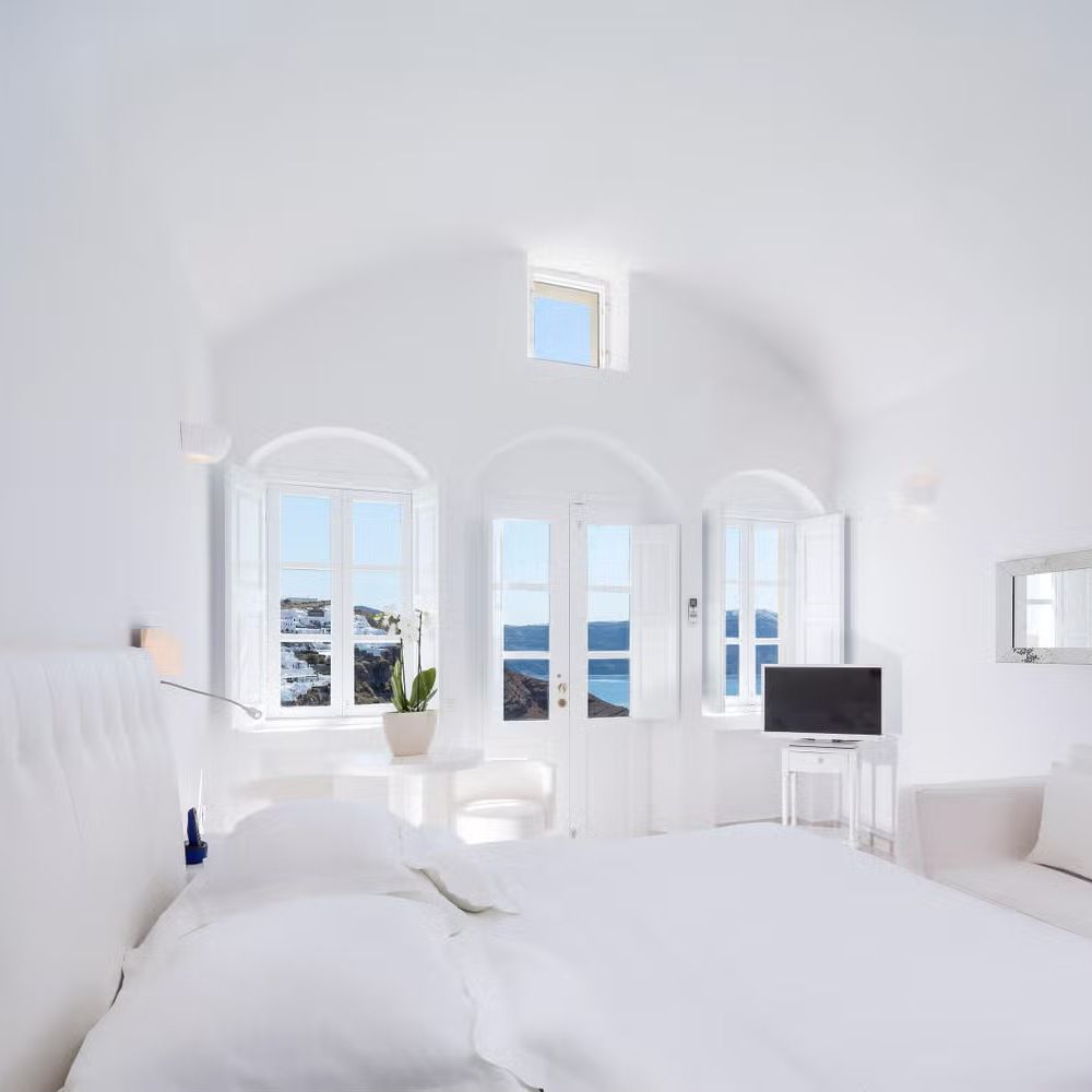 White bedrooms with sea views 