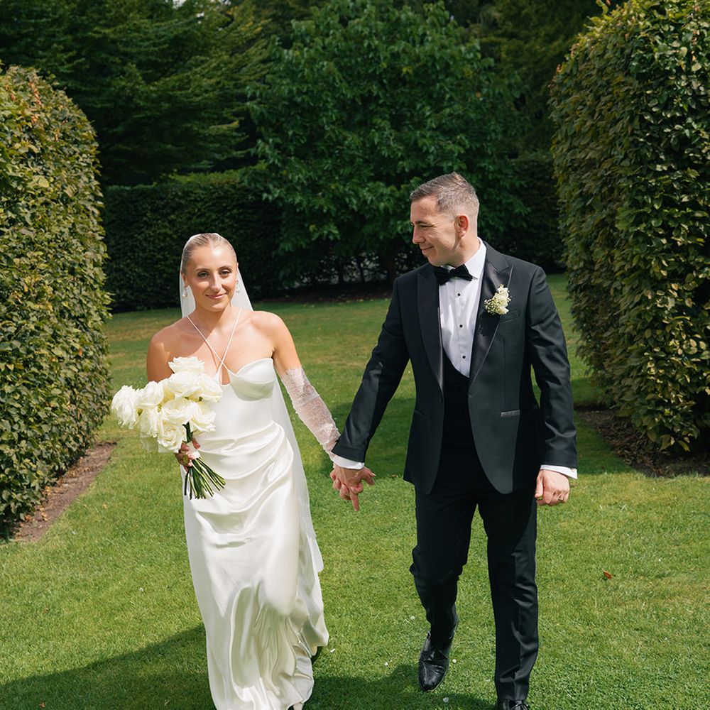 Couple portrait session at black tie wedding 