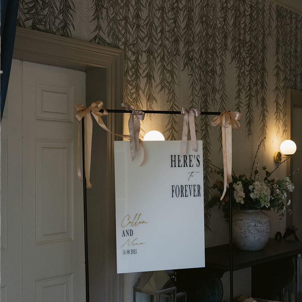 Wedding welcome sign with ribbons