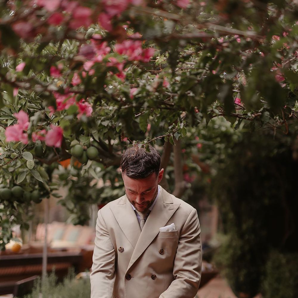 Beige double breasted spring wedding suit