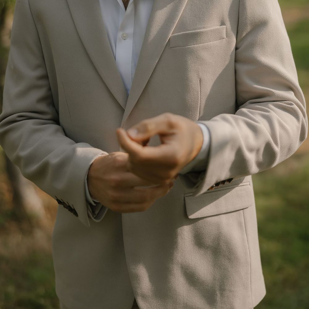 Neutral coloured spring wedding suit