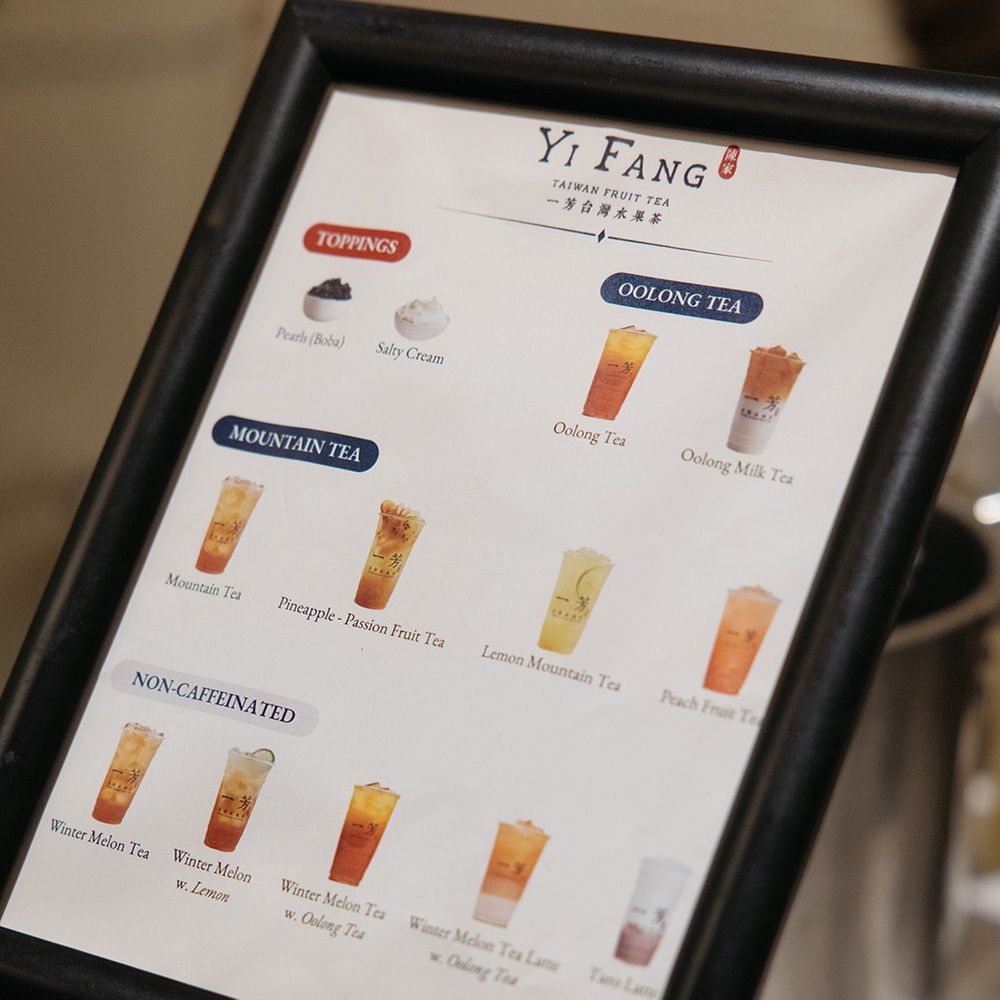Boba tea drink menu 